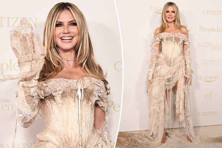 Heidi Klum wears dirt-stained corset gown on InStyle Imagemaker Awards red carpet